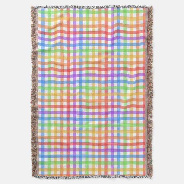 Rainbow Gingham Checkerboard Geometric Pattern Throw Blanket (Front Vertical)