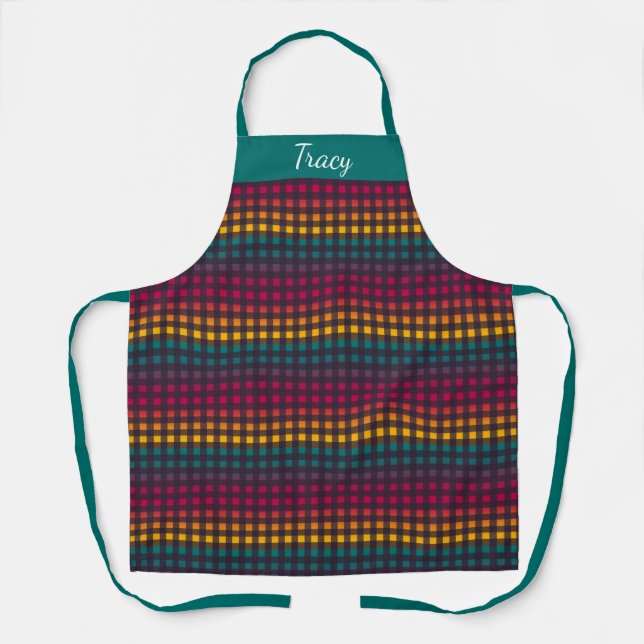 Rainbow Gingham Custom Name Apron (Front)