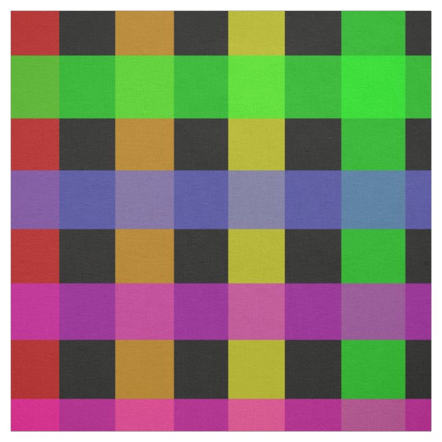 Rainbow Gingham On Black Fabric (Swatch)