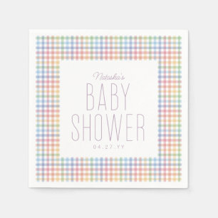 Rainbow gingham plaid cute pastel baby shower napkins