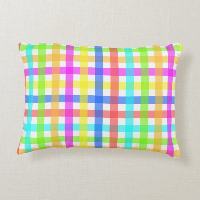 Rainbow Gingham Stripes Pattern Accent Pillow (Back)