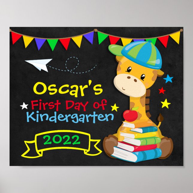 Rainbow Giraffe First Day of School Chalkboard Poster (Front)