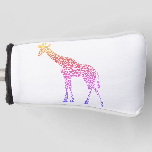 Rainbow Giraffe of Hearts Golf Head Cover (Front)