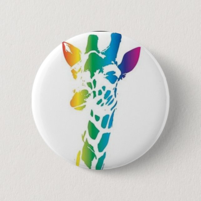 Rainbow giraffe pinback button (Front)