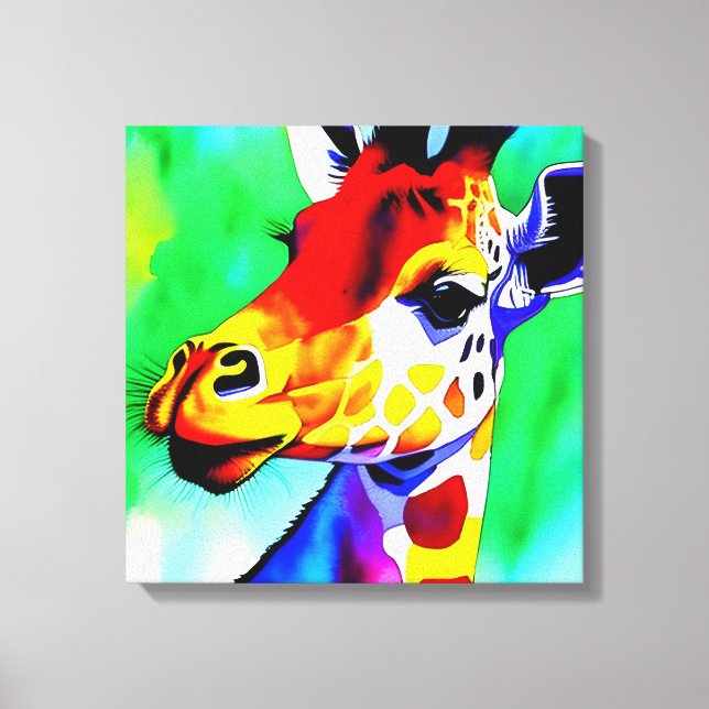 Rainbow Giraffe Stretched Canvas Print (Front)