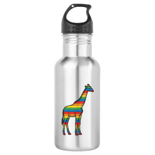 Rainbow Giraffe Vintage Engraving Vector Design_1 Stainless Steel Water Bottle