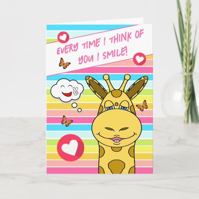  Rainbow Giraffe With Butterflies Thinking Of You Card (Front)