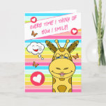 Rainbow Giraffe With Butterflies Thinking Of You Card