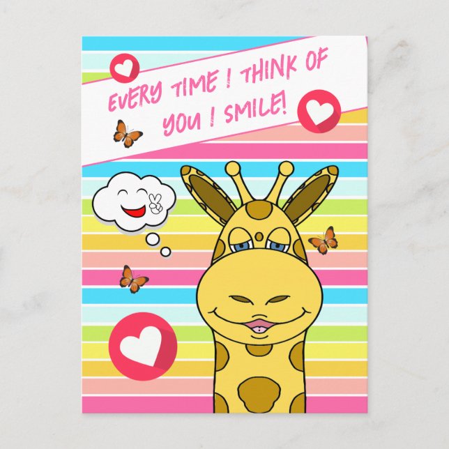  Rainbow Giraffe With Butterflies Thinking Of You Postcard (Front)