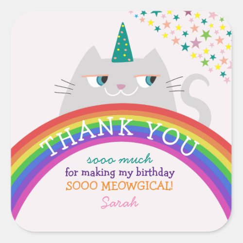 Rainbow Girl Birthday Thank You Square Sticker