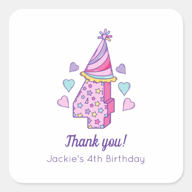 Rainbow Girls 6th Birthday Party Favor Sticker (Front)