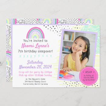 Rainbow Girl's 90's Birthday Sleepover Party Photo Invitation by CyanSkyCelebrations at Zazzle