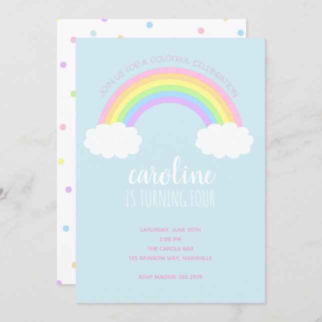 Rainbow Girl's Birthday Invitation (Front/Back)