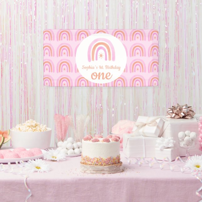 Rainbow Girl's first Birthday Party  Banner (Party)