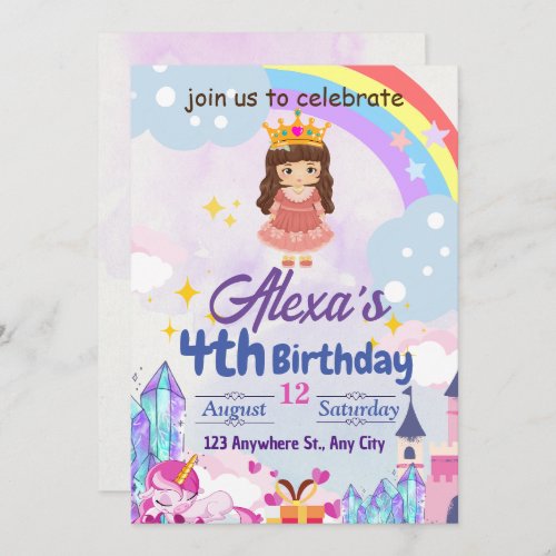 Rainbow girls kids birthday party Gifts  Invitation