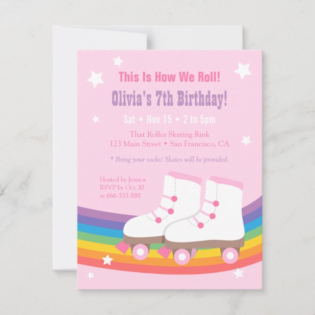Rainbow Girls Skating Birthday Party Invitations (Front)