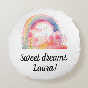 Rainbow, girls, toddler gift, sweet dreams, round pillow