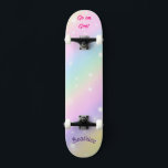 Rainbow  Girly Custom Personalized Name Skateboard<br><div class="desc">Rainbow skateboard with personalized Name and caption Rainbow Personalized Skateboard CLICK on PERSONALIZE TEMPLATE OPTION AND ENTER the NAME. you can also custom other caption. Cool skateboard designed with vivid colors and for the background and a funky unicorn riding a skateboard. This Skateboard makes a great gift idea for a...</div>