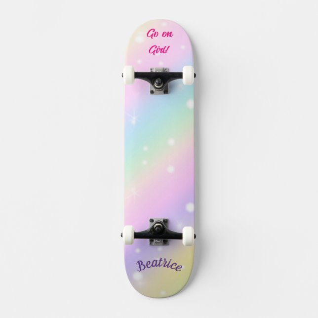Rainbow  Girly Custom Personalized Name Skateboard (Front)