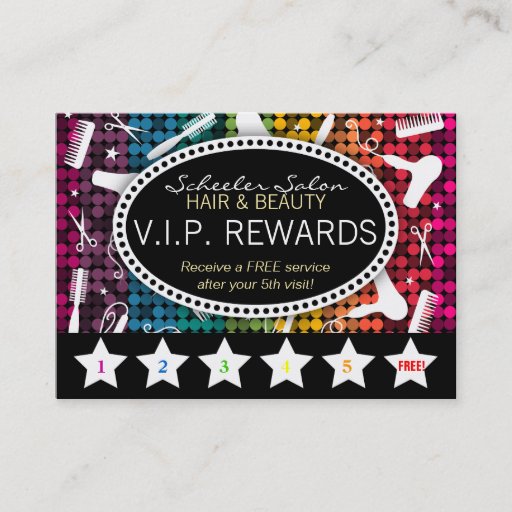Customizable Rainbow Glam Custom Salon Loyalty Punch Card Business Card Template