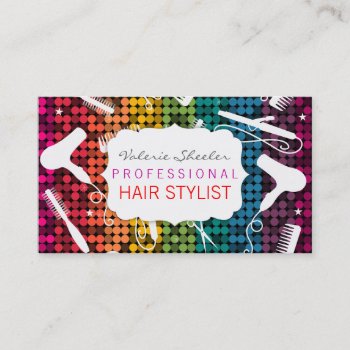 Rainbow Glam Hair Salon Business Cards by creativetaylor at Zazzle