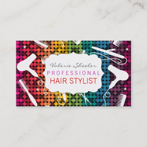 Customizable Rainbow Glam Hair Salon Business Cards
