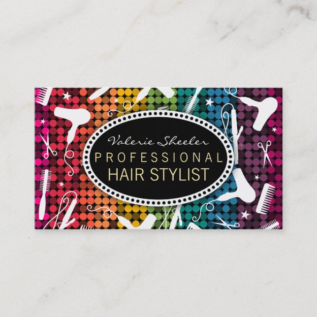 Rainbow Glam Hair Salon Custom Business Cards (Front)