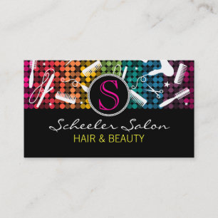 Rainbow Glam Hair Salon Monogram Business Cards