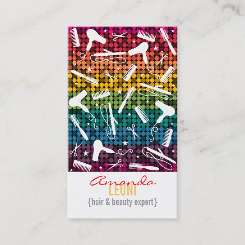 Rainbow Glam Hair Salon Vertical Business Card