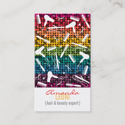 Customizable Rainbow Glam Hair Salon Vertical Business Card