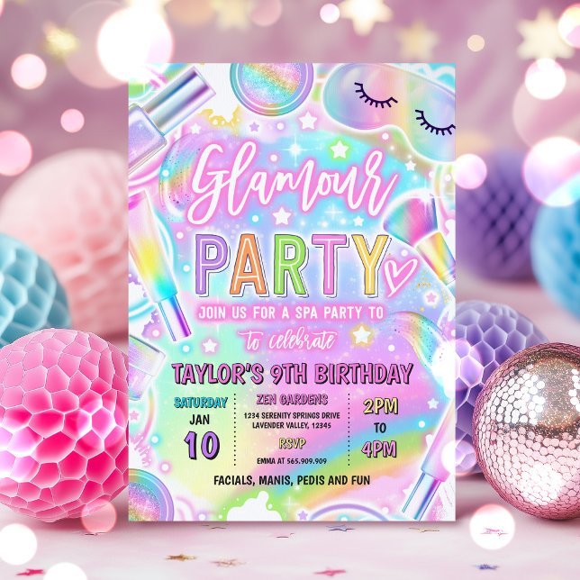 Rainbow Glamour Spa Makeup Party Pamper Birthday Invitation (Creator Uploaded)