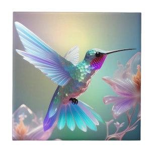 Rainbow Glass Hummingbird, Ceramic Tile