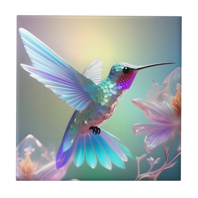 Rainbow Glass Hummingbird,  Ceramic Tile (Front)