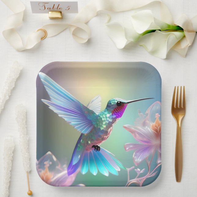Rainbow Glass Hummingbird,  Paper Plates (Wedding)