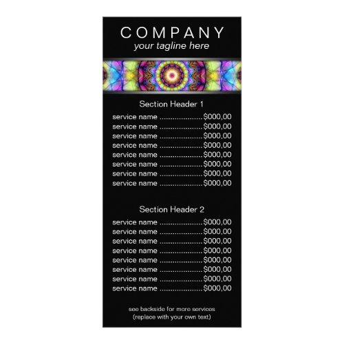 Rainbow Glass mandala price list menu