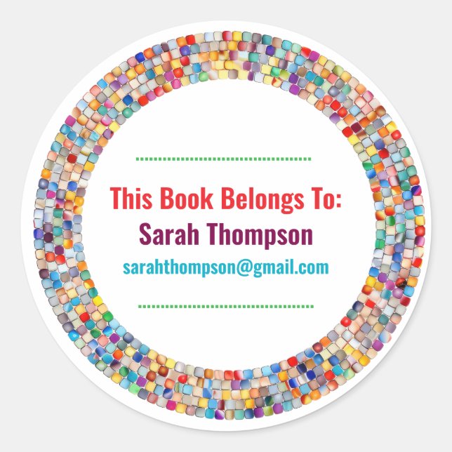 Rainbow Glass Mosaic Circle Frame Name Classic Round Sticker (Front)