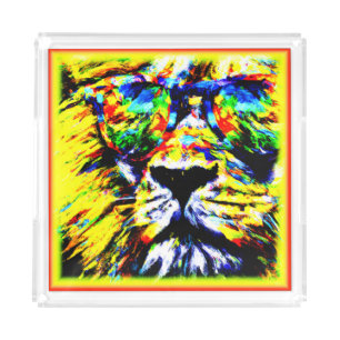 Rainbow Glasses Lion Painting. Buy Now Acrylic Tray