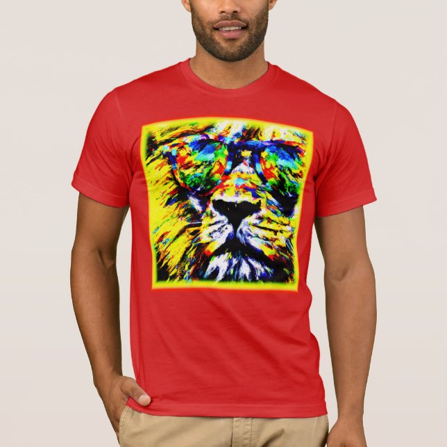 Rainbow Glasses Lion Painting. Buy Now T-Shirt (Front)