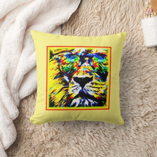Rainbow Glasses Lion Painting. Buy Now Throw Pillow (Blanket)