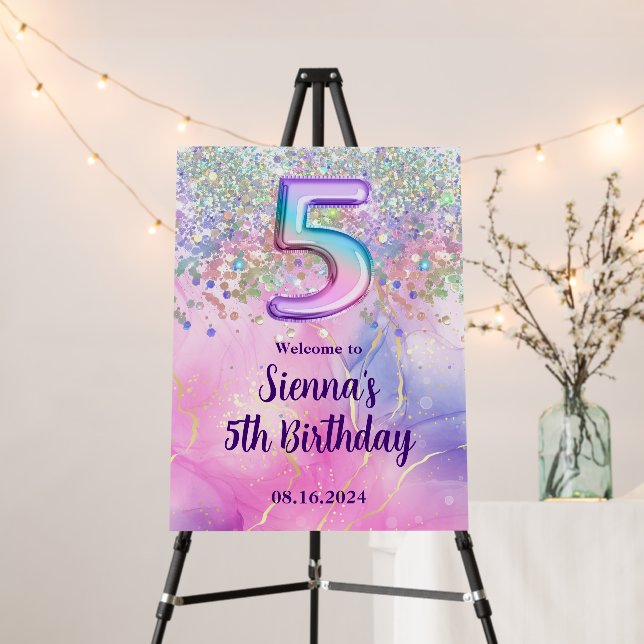 Rainbow Glitter 5th Birthday Welcome Foam Board (In Situ (Stand))