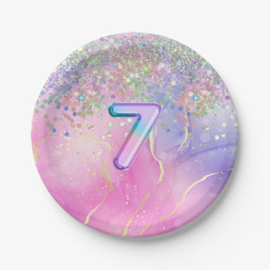 Rainbow Glitter 7th Birthday Party  Paper Plates