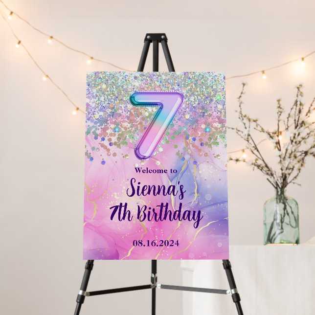 Rainbow Glitter 7th Birthday Welcome Foam Board (In Situ (Stand))