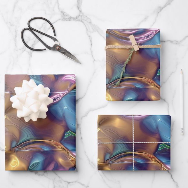 Rainbow glitter agate pattern party  wrapping paper sheets (Front)