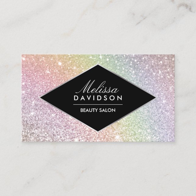 Rainbow Glitter and Glamour Beauty Business Card (Front)