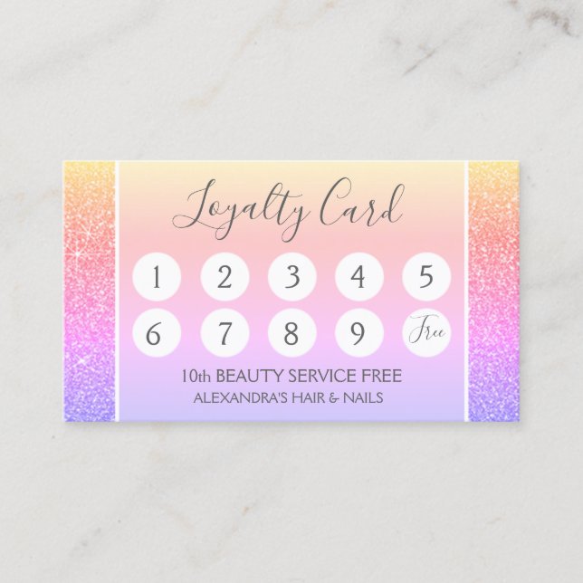 Rainbow Glitter and Sparkle Girly Loyalty Punch (Front)