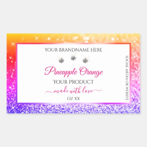 Rainbow Glitter and White Product Packaging Labels