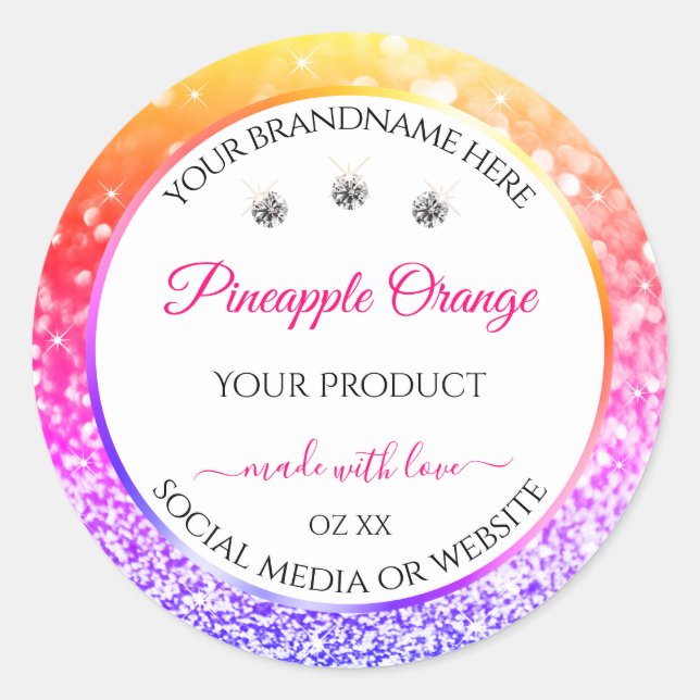 Rainbow Glitter and White Product Packaging Labels (Front)