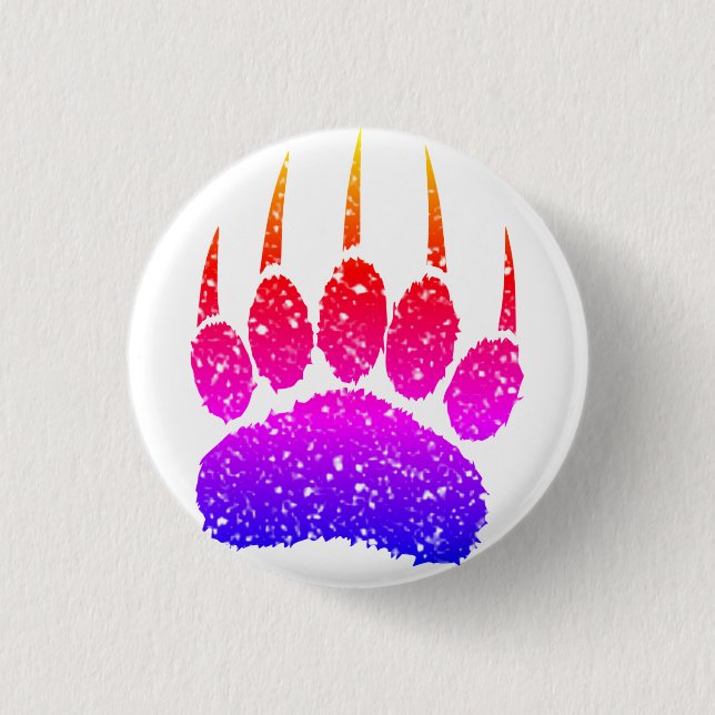 Rainbow Glitter Bear Paw Print Drawing Button (Front)