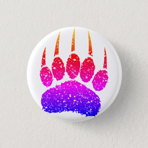Rainbow Glitter Bear Paw Print Drawing Button