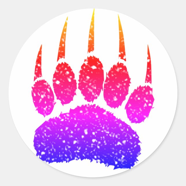Rainbow Glitter Bear Paw Print Drawing Classic Round Sticker (Front)